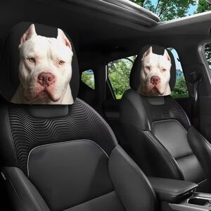 White Pitbull 3D Print 2 Pack Car Headrest Black Covers